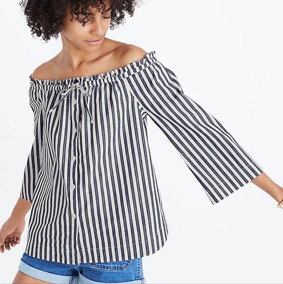 Madewell Shimmer Stripe Off-The-Shoulder Top - Picture 2 of 13